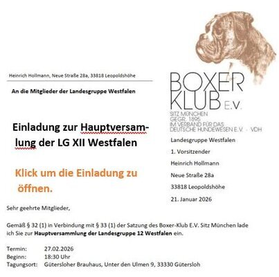Klick hier: Einladung zur Hauptversammlung der Landesgruppe XII Westfalen am 27. Februar 2026 um 18:30 Uhr im Gütersloher Brauhaus Klick hier: Einladung zur Hauptversammlung der Landesgruppe XII Westfalen am 27. Februar 2026 um 18:30 Uhr im Gütersloher Brauhaus
